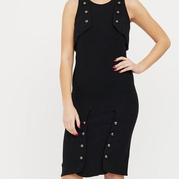 FENDI Designer Black Sleeveless Mini Cocktail Button Detail Dress 42/6 - Picture 1 of 12